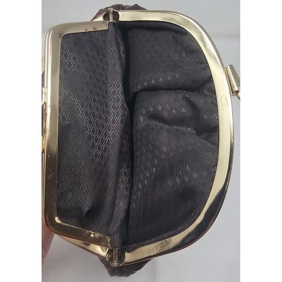 Vtg Eel Skin Leather Double Kiss Lock Brown Gold Coin Change Clutch Wallet 7x5.5 - Picture 7 of 14